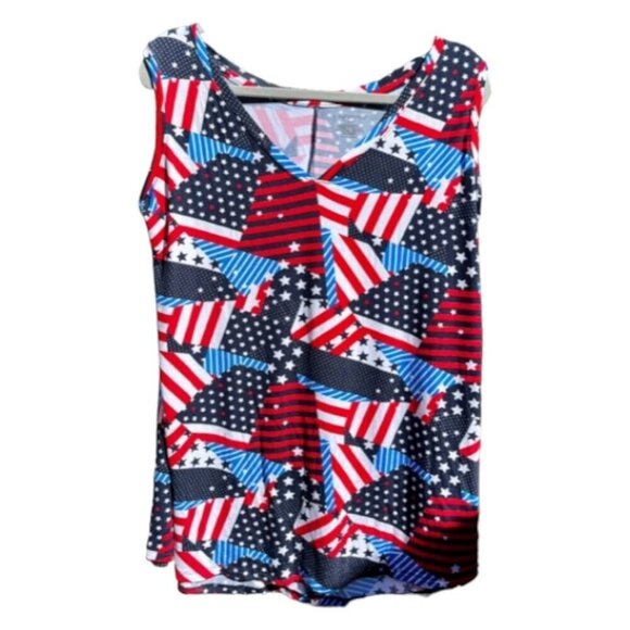 Lane Bryant Womens Sleeveless Top Shirt Plus 18/20 Patriotic Stars Stripes Blue - Picture 2 of 6